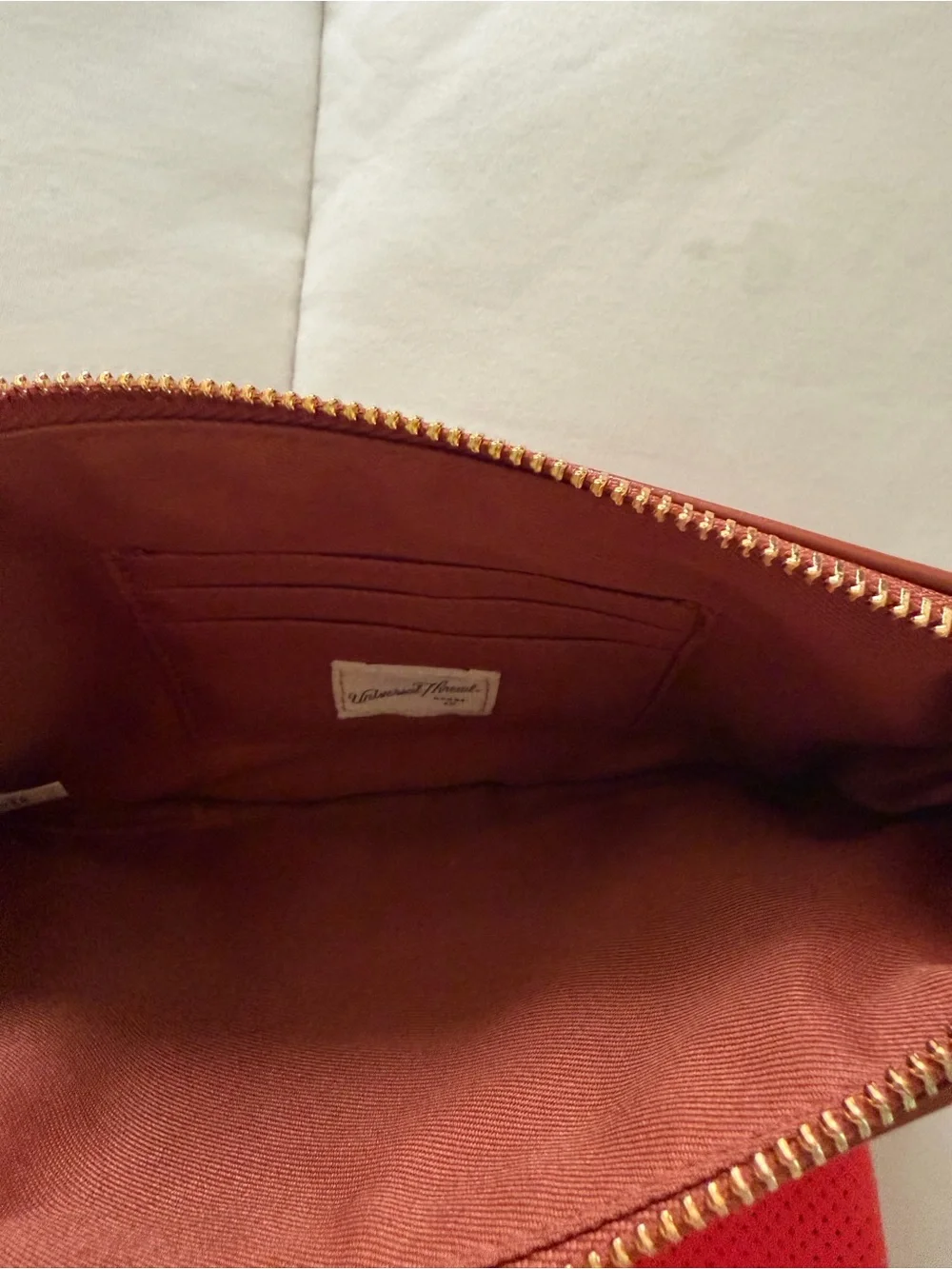 Universal Thread Brown Leather-Look Zipper Pouch & Red Perforated Clutch Set